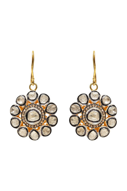 Two Tone Finish Diamond Earrings In Sterling Silver