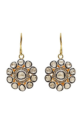 Two Tone Finish Diamond Earrings In Sterling Silver
