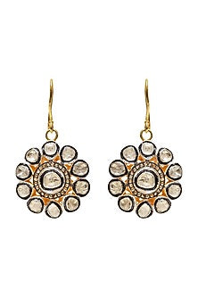 Two Tone Finish Diamond Earrings In Sterling Silver