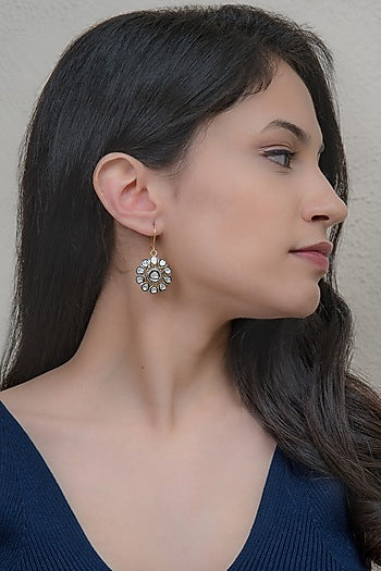 Two Tone Finish Diamond Earrings In Sterling Silver