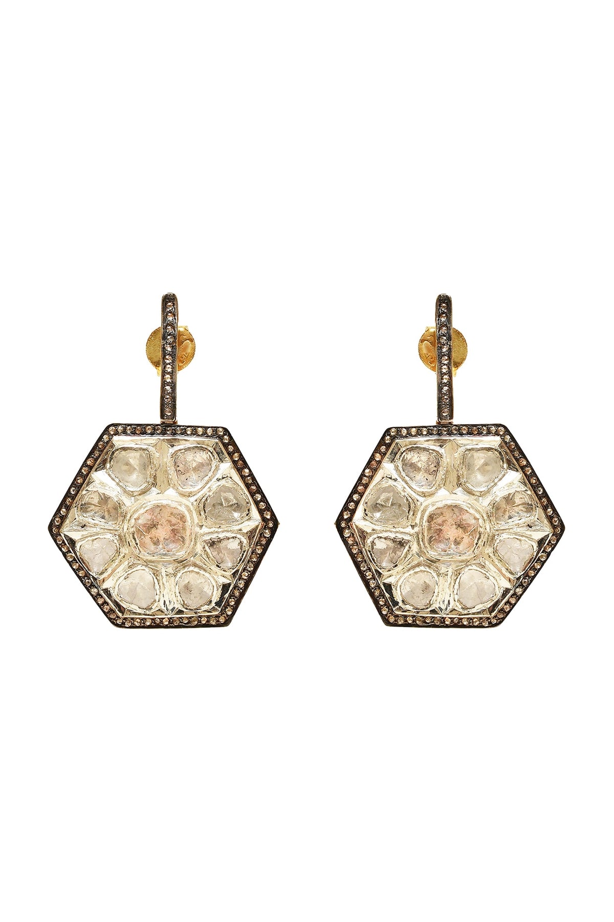 Two Tone Finish Diamond Earrings In Sterling Silver