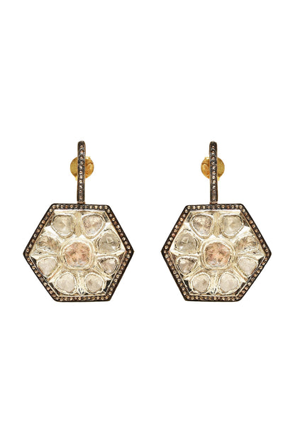 Two Tone Finish Diamond Earrings In Sterling Silver
