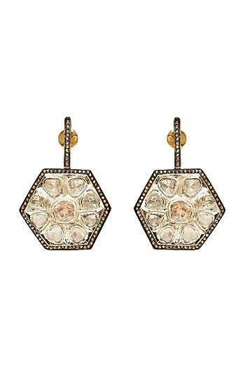 Two Tone Finish Diamond Earrings In Sterling Silver