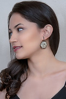 Two Tone Finish Diamond Earrings In Sterling Silver