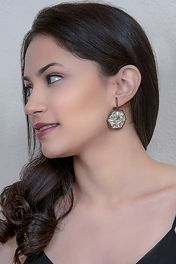 Two Tone Finish Diamond Earrings In Sterling Silver