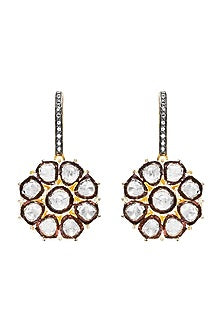 Black Rhodium & Gold Finish Earrings With Diamonds