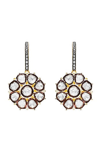 Black Rhodium & Gold Finish Earrings With Diamonds