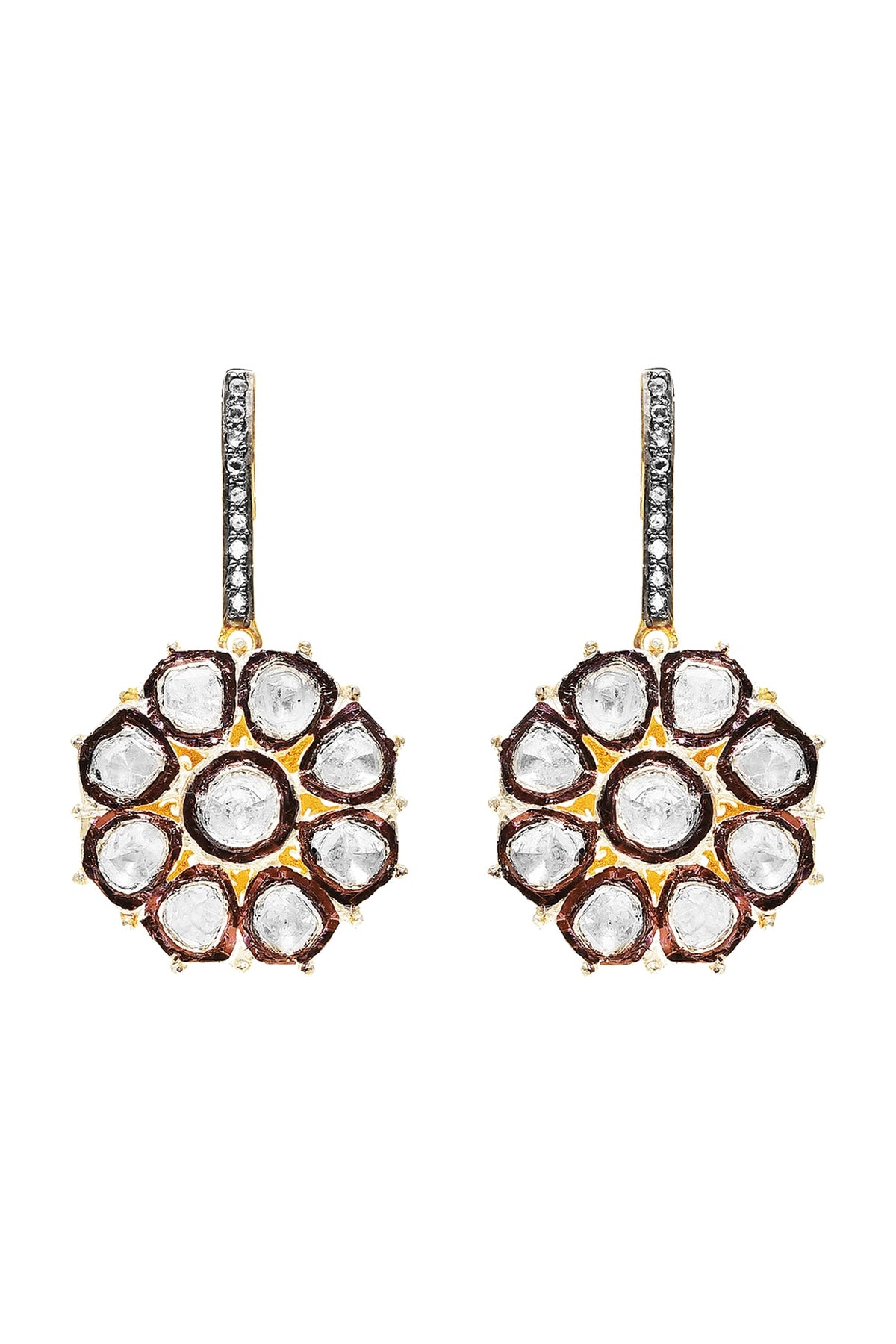Black Rhodium & Gold Finish Earrings With Diamonds