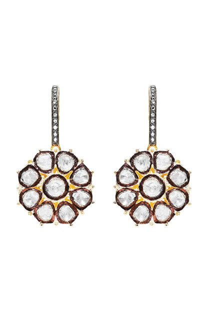 Black Rhodium & Gold Finish Earrings With Diamonds