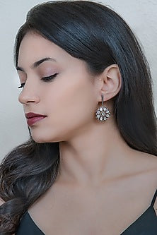 Black Rhodium & Gold Finish Earrings With Diamonds