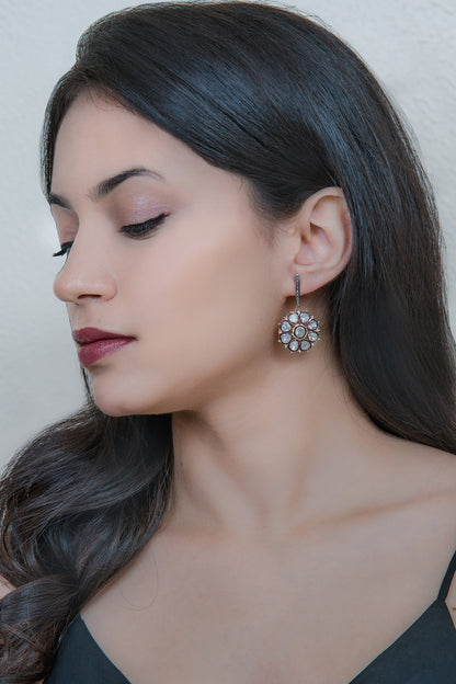 Black Rhodium & Gold Finish Earrings With Diamonds