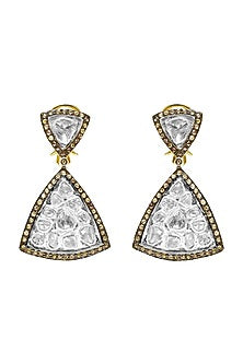 Two Tone Finish Engraved Stone Earrings In Sterling Silver