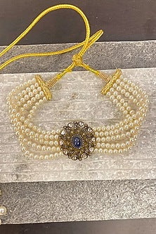 Two-Tone Finish Tanzanite & Sapphire Choker Necklace In Sterling Silver
