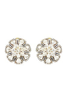 Two-Tone Finish Diamond Polki Stud Earrings In Sterling Silver
