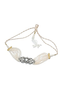 Two-Tone Finish Diamond Polki & Pearl Choker Necklace In Sterling Silver