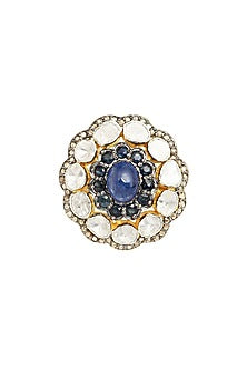 Two-Tone Finish Sapphire Ring In Sterling Silver