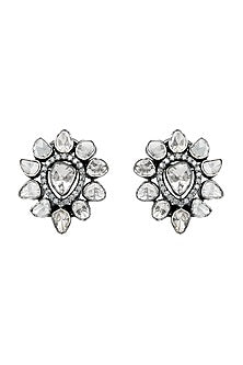 Black Rhodium Finish Single-Cut Diamond Stud Earrings In Sterling Silver