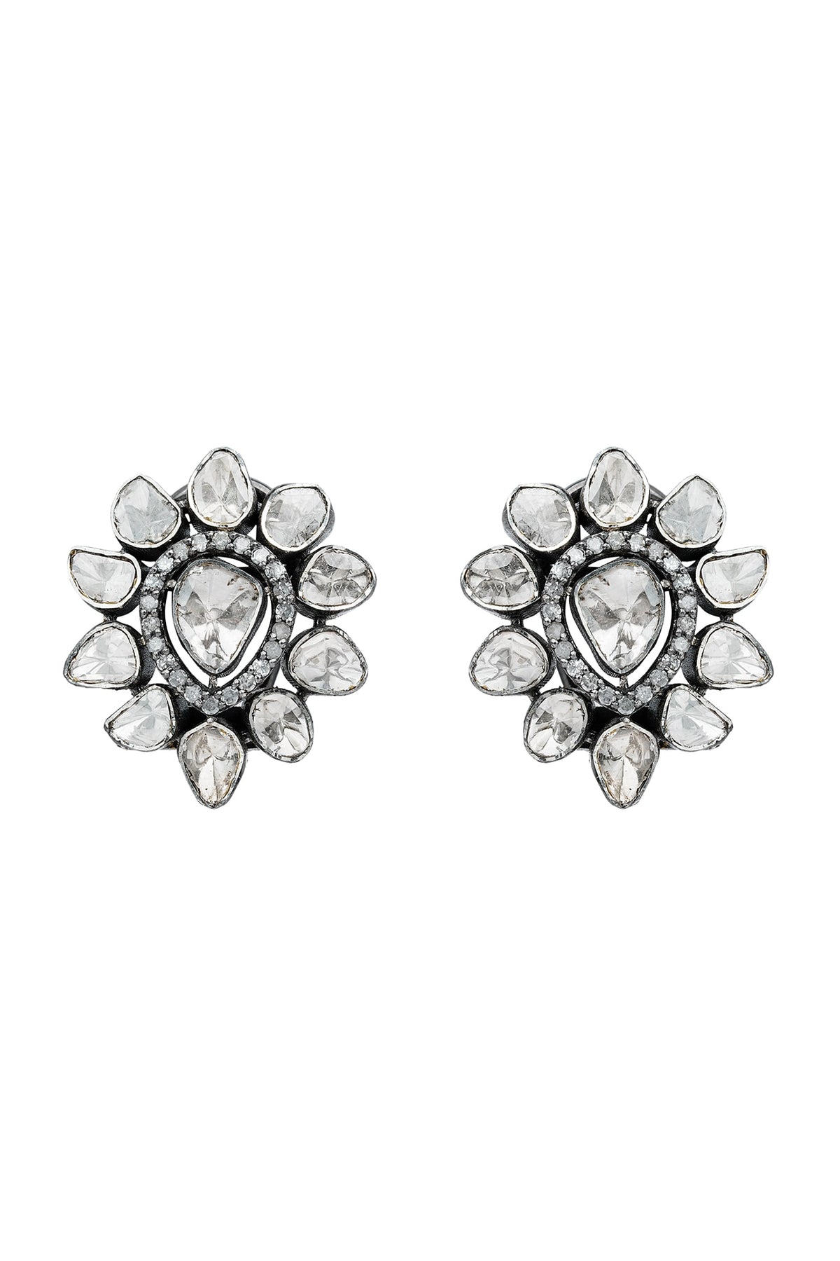 Black Rhodium Finish Single-Cut Diamond Stud Earrings In Sterling Silver