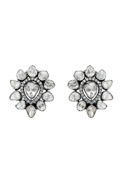 Black Rhodium Finish Single-Cut Diamond Stud Earrings In Sterling Silver