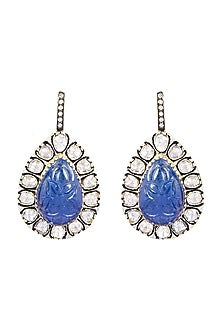 Two-Tone Finish Tanzanite & Diamond Dangler Earrings In Sterling Silver