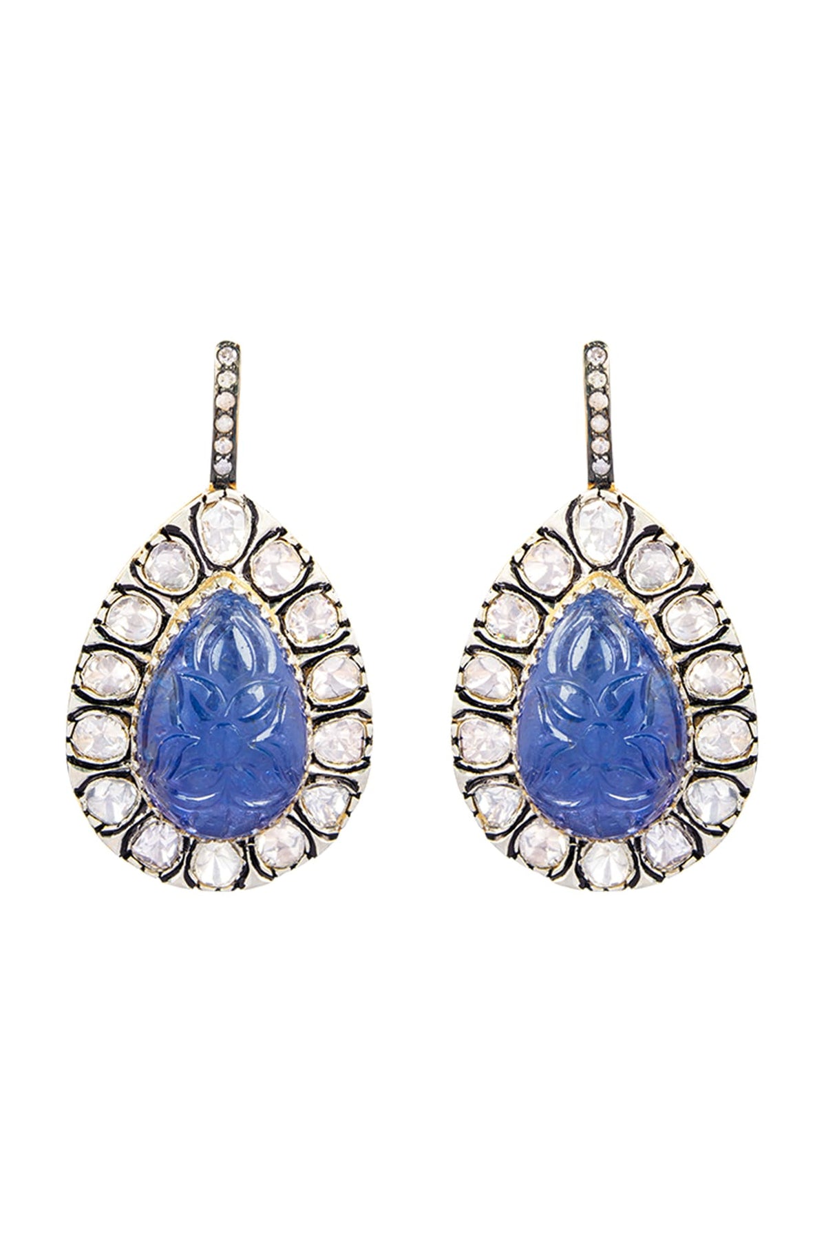 Two-Tone Finish Tanzanite & Diamond Dangler Earrings In Sterling Silver