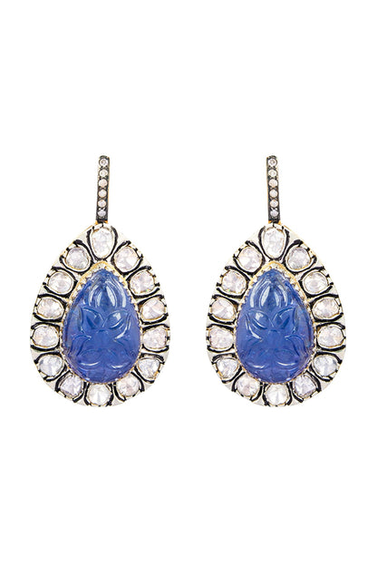 Two-Tone Finish Tanzanite & Diamond Dangler Earrings In Sterling Silver
