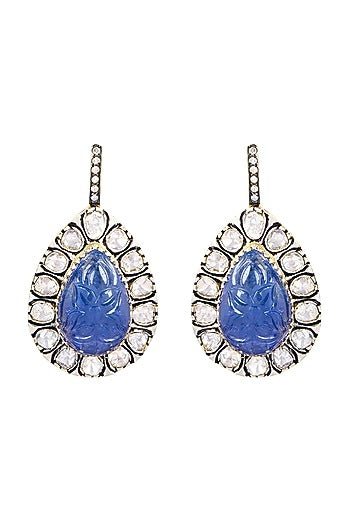 Two-Tone Finish Tanzanite & Diamond Dangler Earrings In Sterling Silver