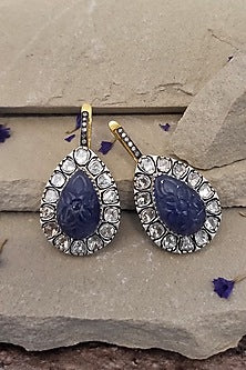 Two-Tone Finish Tanzanite & Diamond Dangler Earrings In Sterling Silver