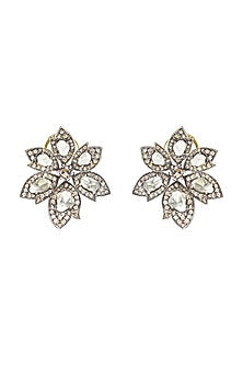 Two-Tone Finish Polki & Uncut Diamond Stud Earrings In Sterling Silver