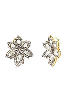 Two-Tone Finish Polki & Uncut Diamond Stud Earrings In Sterling Silver