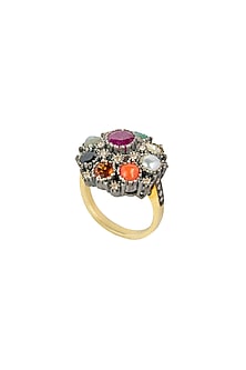 Two-Tone Finish Multi-Stone Ring In Sterling Silver