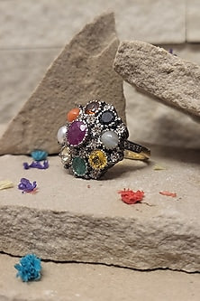Two-Tone Finish Multi-Stone Ring In Sterling Silver