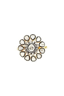Two-Tone Finish Polki & Uncut Diamond Ring In Sterling Silver