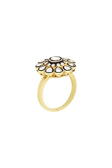 Two-Tone Finish Polki & Uncut Diamond Ring In Sterling Silver