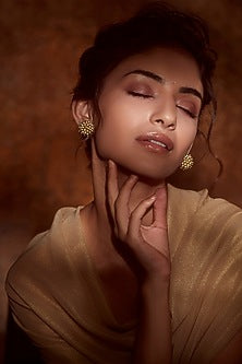 Gold Finish Pearl Dome Stud Earrings In Sterling Silver