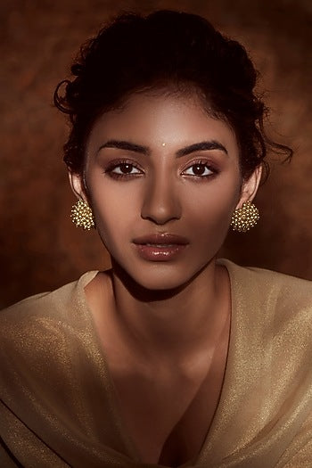 Gold Finish Pearl Dome Stud Earrings In Sterling Silver