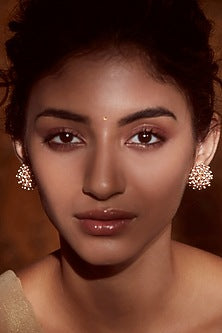 Gold Finish Pearl Dome Stud Earrings In Sterling Silver