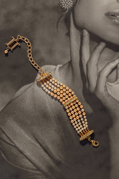 Gold Finish Pearl Bracelet In Sterling Silver
