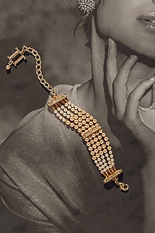 Gold Finish Pearl Bracelet In Sterling Silver
