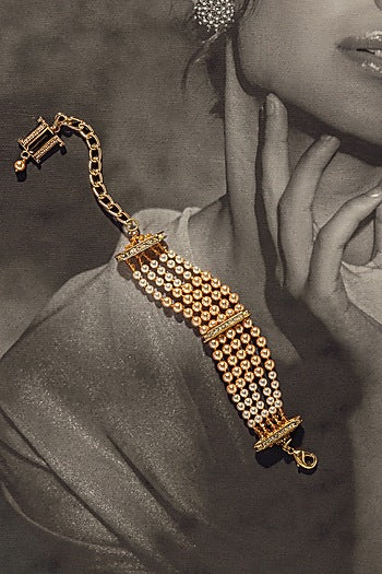 Gold Finish Pearl Bracelet In Sterling Silver