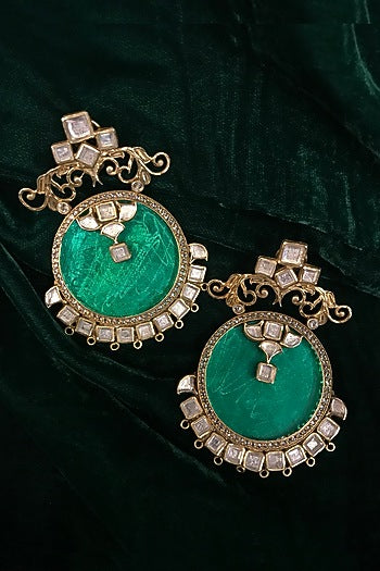 Gold Finish Freshwater Pearl & Zircon Earrings In Sterling Silver