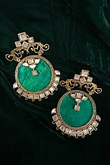 Gold Finish Freshwater Pearl & Zircon Earrings In Sterling Silver