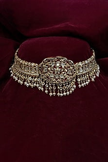 Gold Finish Zircon Choker Necklace In Sterling Silver