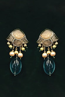 Gold Finish Swarovski Pearl Earrings In Sterling Silver