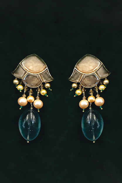 Gold Finish Swarovski Pearl Earrings In Sterling Silver