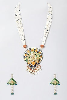 Gold Finish Beaded Long Necklace Set