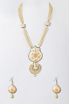 Gold Finish Beaded Long Necklace Set