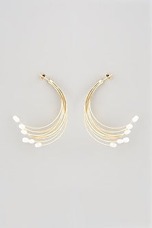 Gold Finish Pearl Drop Hoop Earrings