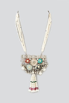 Oxidized Finish Multi-Colored Semi-Precious Stone Long Necklace