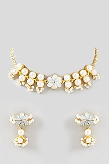 Gold Finish Turquoise Amethyst Floral Choker Necklace Set